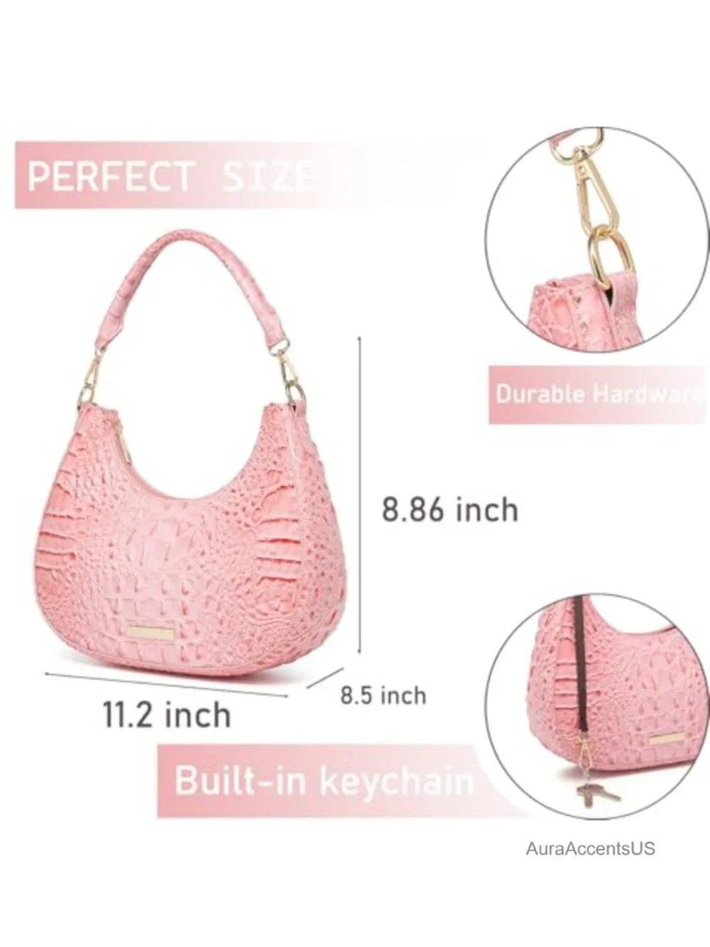 Croco Hobo Bag Women Vegan Leather Crescent Shoulder Purse Retro Chic Clutch